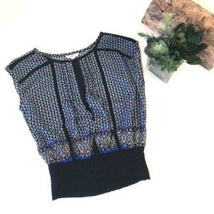 Candies Womens Top Sheer Short Sleeves Blue Print